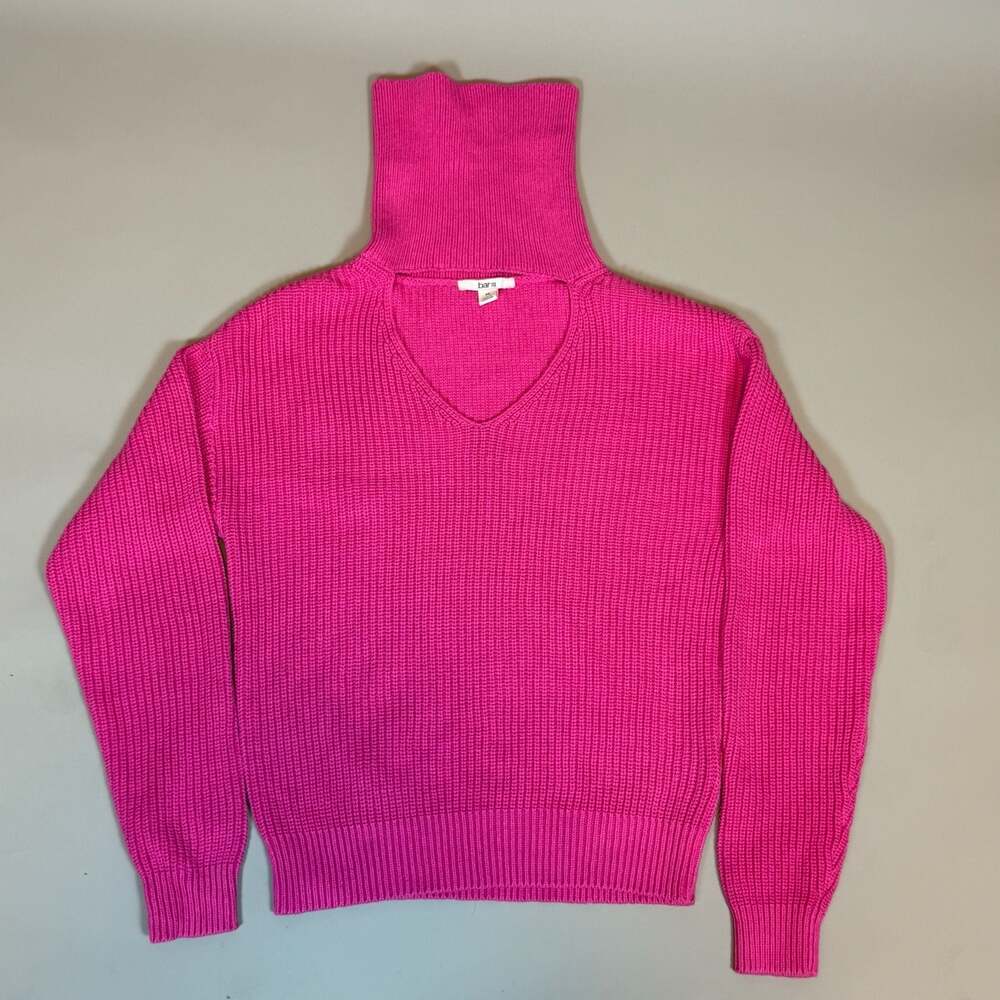 Bar III Women’s XS Hot Pink Chunky Knit Cutout Turtleneck Sweater Long Sleeve